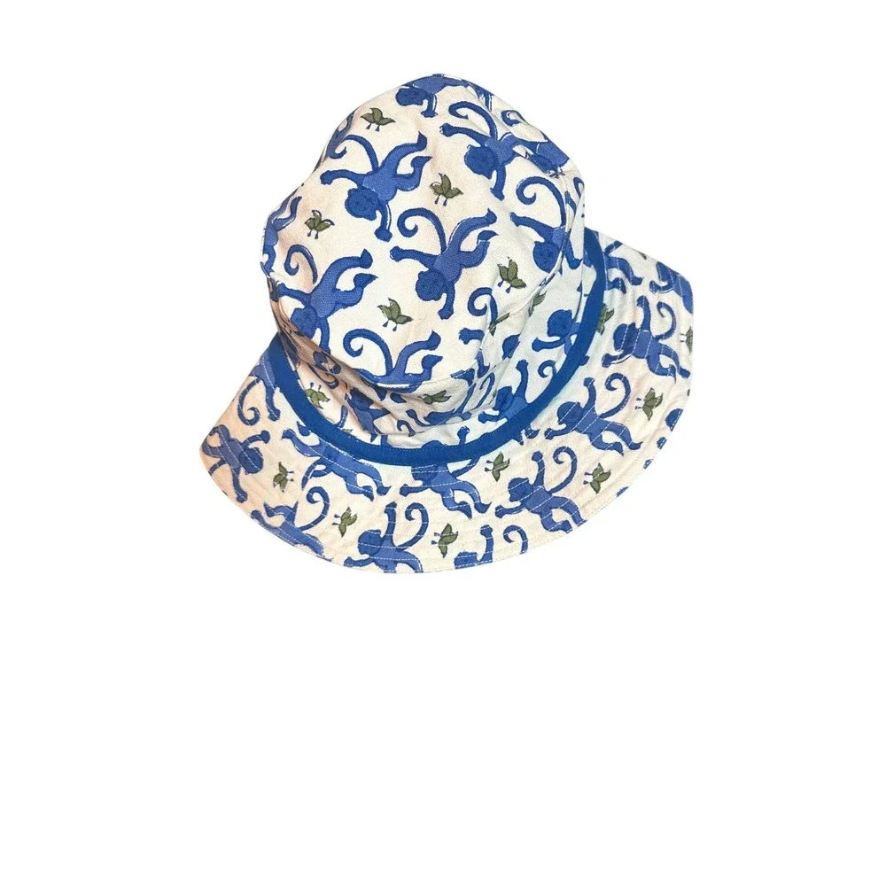 Roberta Roller Rabbit Kids Blue Monkey Print Cotton Bucket Hat White Small